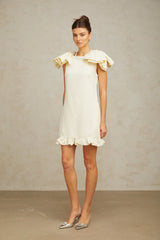 Constance white bow ruffled mini dress