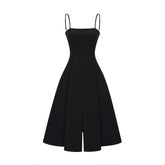 Cendrine black open-back pleated midi dress