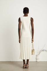 Léocadie white knitted faux-pearl midi dress