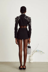 Audrey black crystal-embellished cut-out jacket