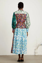 Christine green-tone mix-print patchwork maxi dress