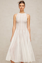 Hélène white pointelle puff midi dress