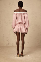 Dulcie pink off-shoulder bowknot flounced mini dress