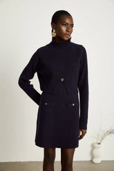 Clarisse dark-blue knitted top & dress matching set