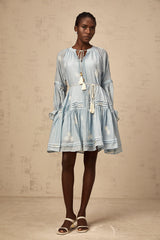 Félicie blue flower-embroidery mini dress