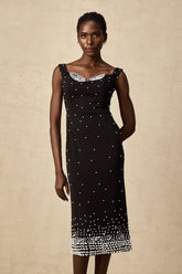 Apolline black faux-pearl embellished midi dress