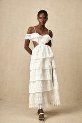 Genevieve white lace open-work maxi dress