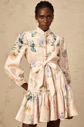 Maia tied-waist floral-print mini dress in Neutrals