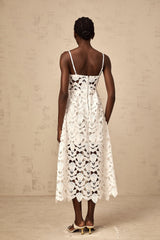 Delphine white cut-out lace midi dress