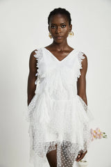 Françoise feather-embellished pleated mini dress