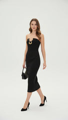 Maison Celie Strapless Backless Black Gown