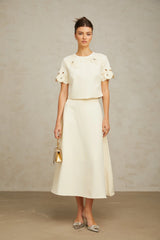 Coralie neutrals 3D-petal top & skirt matching set