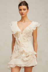 Hélène faux-flower layered ruffled mini dress