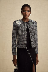 Justine black frayed-edge checked tweed jacket