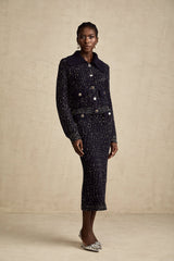 Claudine navy crochet-knit jacket & skirt matching set