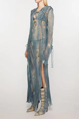 Ellen Mesh Printed Ruffle Maxi Dress