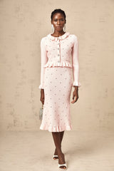 Julia pink argyle-check knitted cardigan & skirt matching set