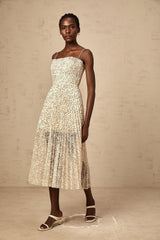 Marion white floral-print pleated midi dress