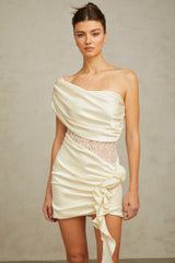 Anaïs neutrals lace-panel asymmetric mini dress