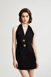 Jaques halterneck black mini dress