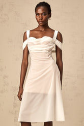 Gloria white semi-sheer ruched midi dress