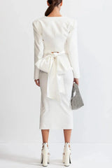 Maelie Bow Detail Satin Crop Blazer - White