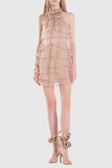 Haidar Halter Floral Ruffle Layer Mini Dress