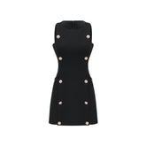 Cascade button-detail black mini dress