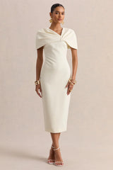 Novalie | Cream V-Neck Midi Dress With Twist-Detail