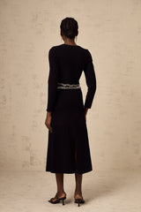 Magali black embellished knitted cardigan & skirt matching set