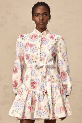 Maia tied-waist floral-print mini dress in White