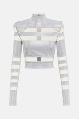 Elysia Mesh-paneled Crystal Embellished Top - Silver