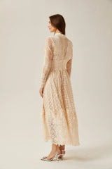Éliane polka-dot lace-embroidered midi dress