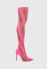 Maeve Stripe Mesh Sock Thigh-high Boots - Pink