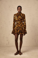 Alizée brown leopard-print flounce mini dress