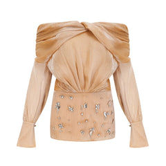 Adelina gold crystal-embellished panelled mini dress
