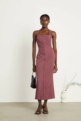 Elodie purple halterneck maxi dress