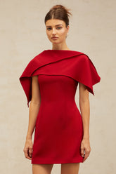 Constance wine-red cape-design A-line mini dress