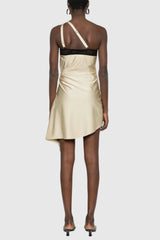 Davey Asymmetrical One Shoulder Lace Mini Dress - Beige