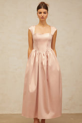 Madeleine pink A-line satin midi dress