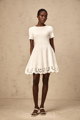 Émilie white knitted cut-out jacquard mini dress