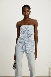 Auréliane faux-flower denim jumpsuit