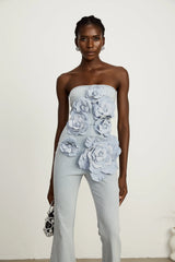 Auréliane faux-flower denim jumpsuit