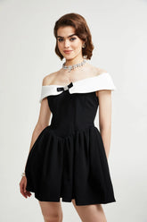 Deniece off-the-shoulder black mini dress