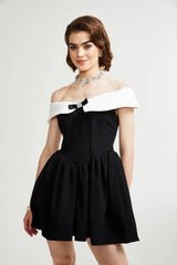 Deniece off-the-shoulder black mini dress