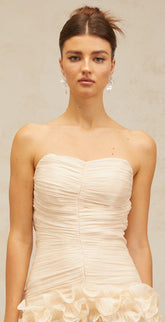 Céleste neutrals ruffled pleated maxi dress