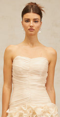 Céleste neutrals ruffled pleated maxi dress