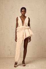 Isoline neutrals ribbon-design asymmetric mini dress