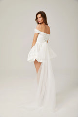 Aurore white off-shoulder bowknot mini dress