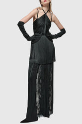 Doly Halter Fringed Maxi Bandage Dress - Black